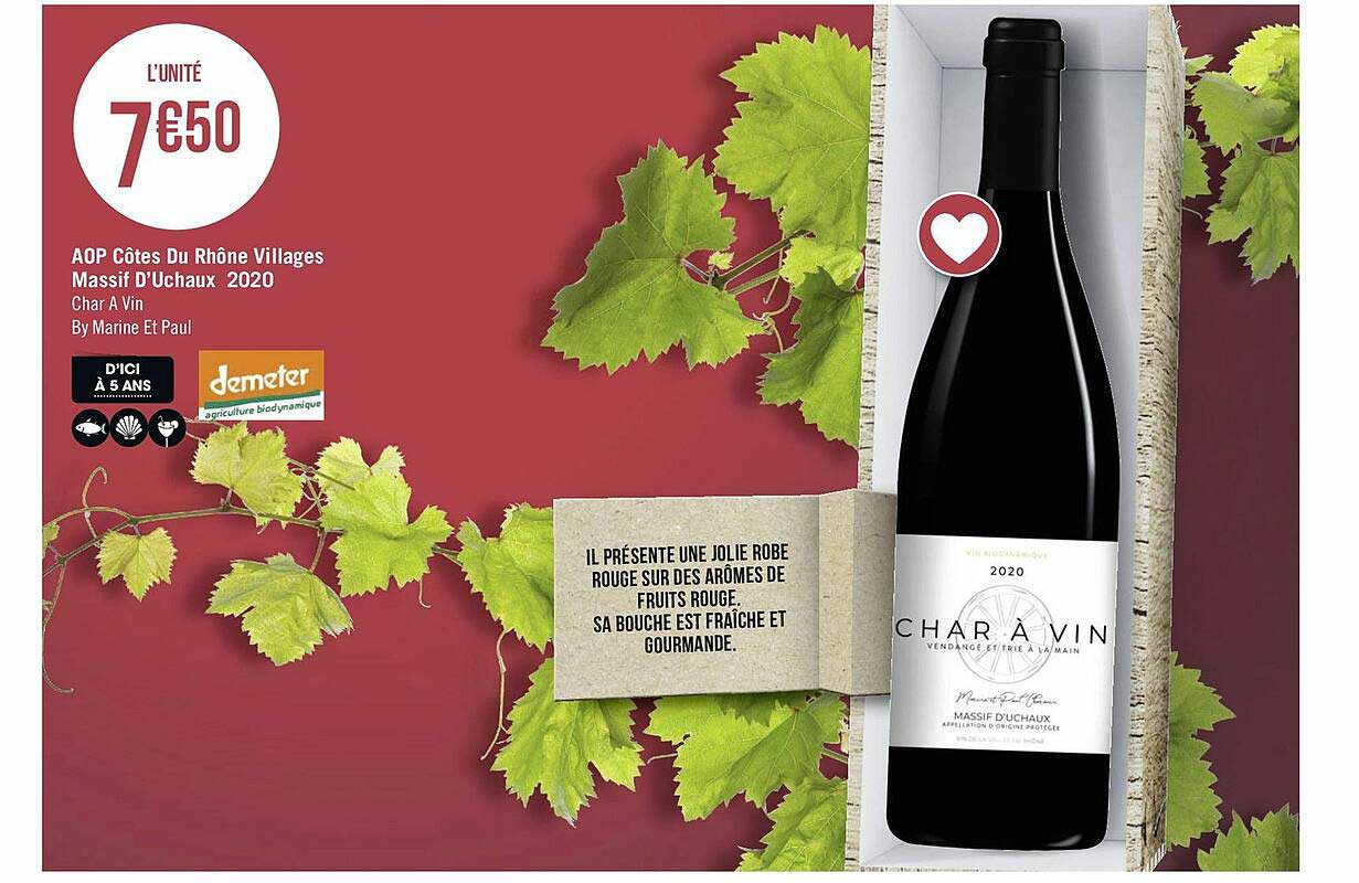 aop côtes du rhône villages massif d'uchaux 2020 char à vin by marine et paul
