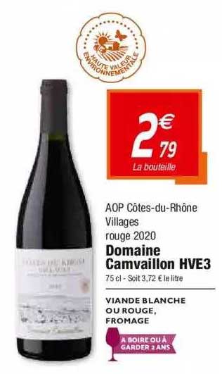 aop côtes-du-rhône villages rouge 2020 domaine camvaillon hve3