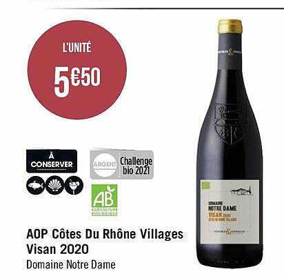 aop côtes du rhône villages visan 2020 domaine notre dame