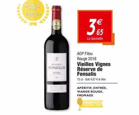 aop fitou rouge 2018 vieilles vignes réserve de fonsalis