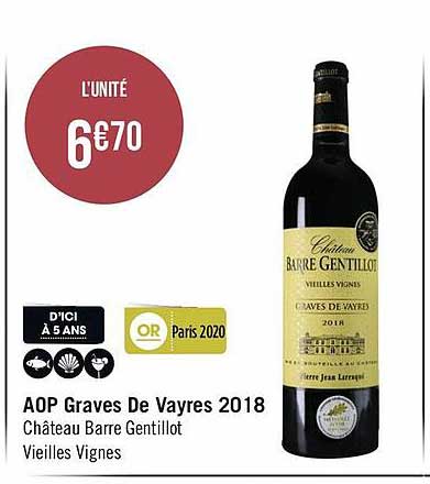 Aop Graves De Vayres 2018 Château Barre Gentillot Vieilles Vignes