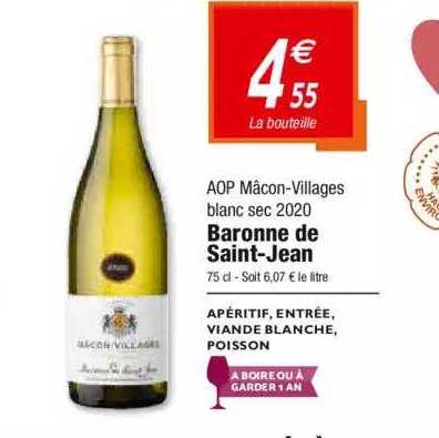 aop mâcon-villages blanc sec 2020 baronne de saint-jean