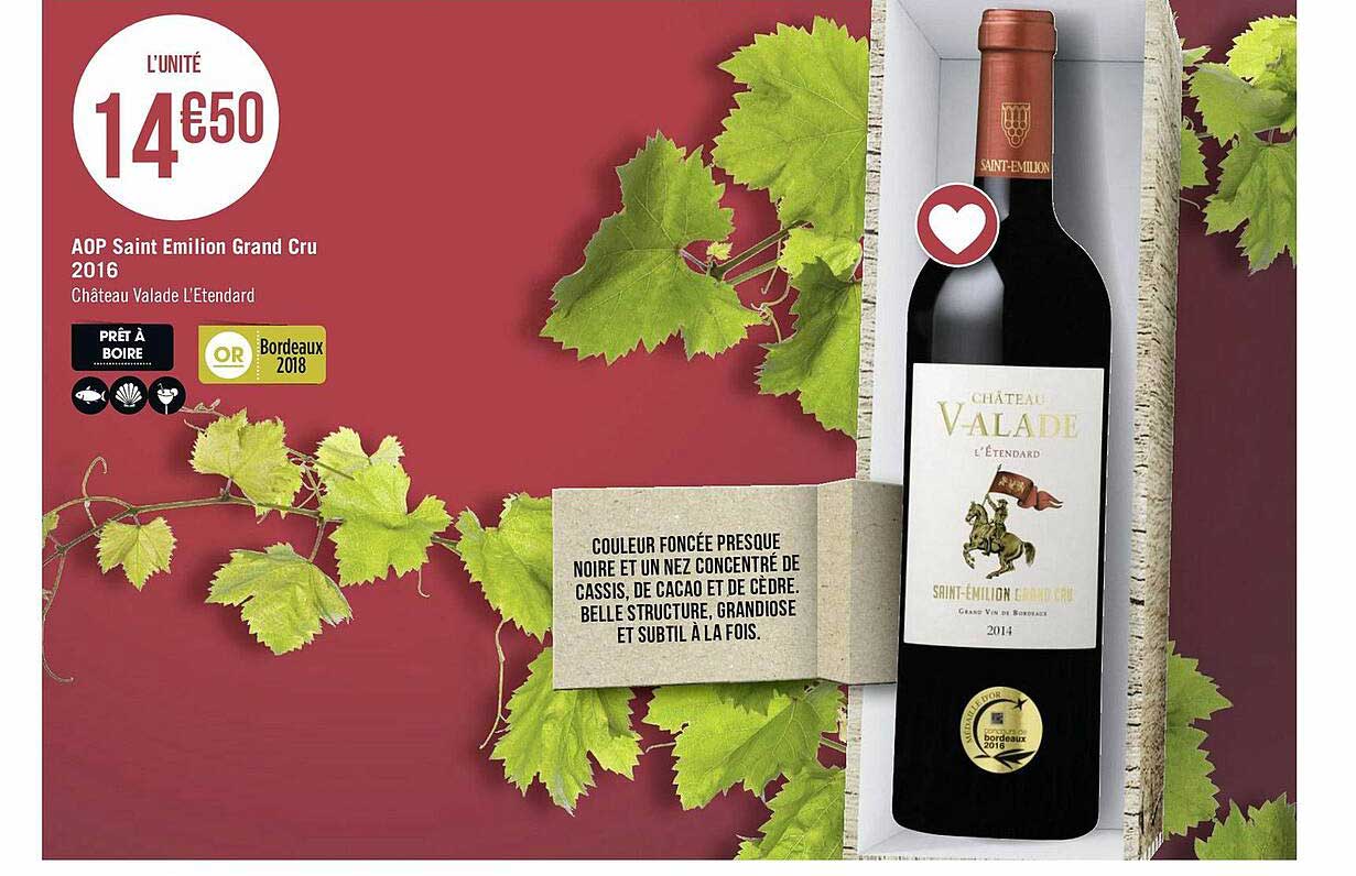 aop saint emilion grand cru 2016 château valade l'etendard