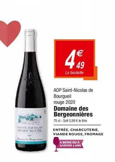 aop saint-nicolas de bourgueil rouge 2020 domaine des bergeonnières