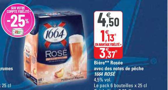 bière rosée avec des notes de pêche 1664 rosé