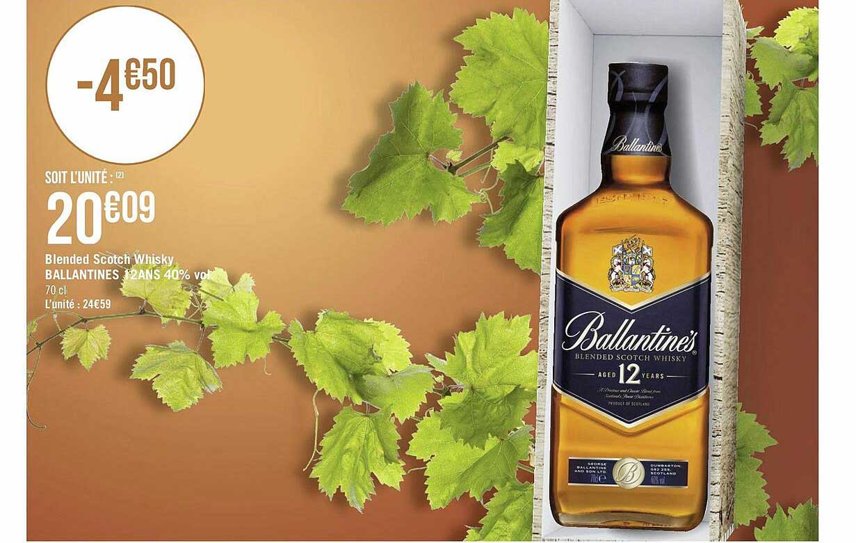 Blended Scotch Whisky Ballantines 12 Ans 40% Vol