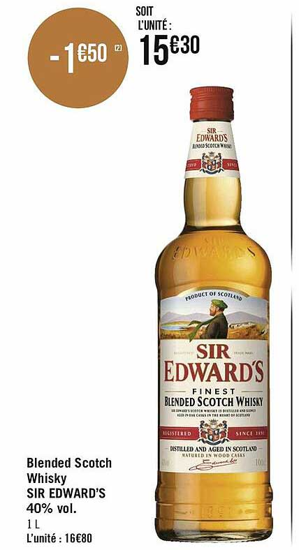 blended scotch whisky sir edward's 40% vol.