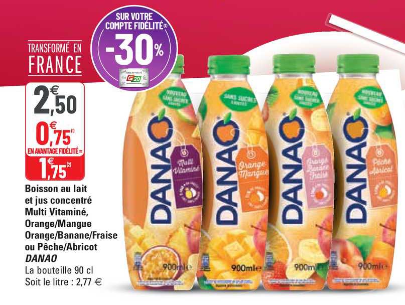 Boisson Au Lait Et Jus Concentré Multi Vitaminé, Orange-mangue, Orange-banane-fraise Ou Pêche-abricot Danao