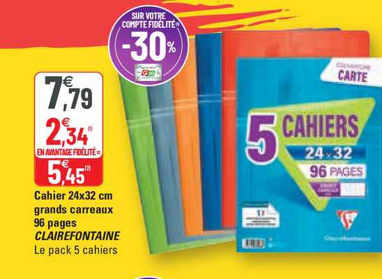 cahier 24 x 32 cm grands carreaux 96 pages clairefontaine