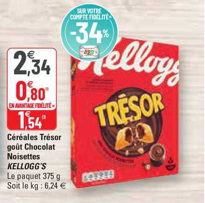 Céréales Trésor Goût Chocolat Noisettes Kellogg's