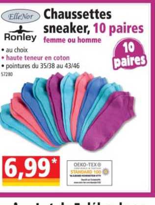 chaussettes sneaker, 10 paires ellenor, ronley