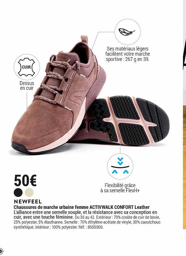 chaussures de marche urbaine  femme activwalk confort leather newfeel