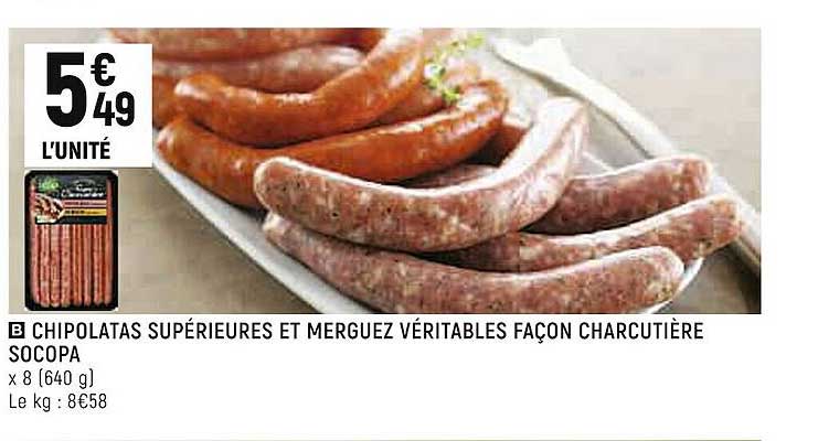 chipolatas supérieures et merguez véritables façon charcutière socopa