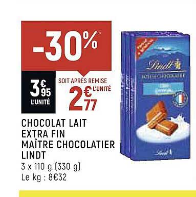chocolat lait extra fin maître chocolatier lindt