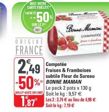 compotée fraises & framboises subtile fleur de sureau bonne maman