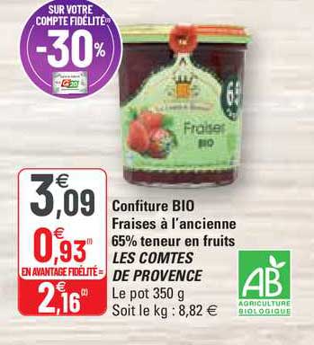 confiture bio fraises à l'ancienne 65% teneur en fruits les comptes de provence
