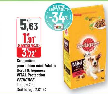 Croquettes Pour Chien Mini Adulte Bœuf & Légumes Vital Protection Pedigree