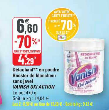 détachant en poudre booster de blancheur sans javel vanish oxi action