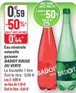 Eau Minérale Naturelle Gazeuse Badoit Rouge Ou Verte