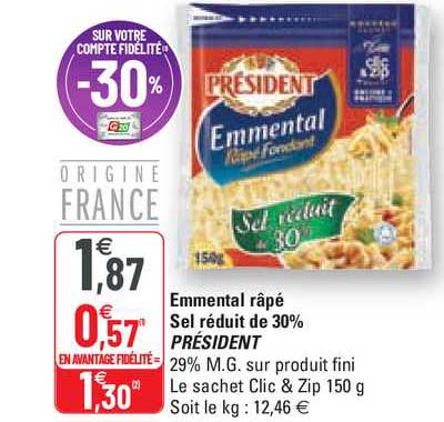 emmental râpé sel réduit de 30% président