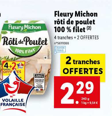 fleury michon rôti de poulet 100% filet