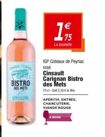 igp coteaux de peyriac rosé cinsault carignan bistro des mets