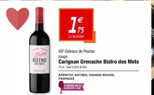 igp coteaux de peyriac rouge carignan grenache bistro des mets