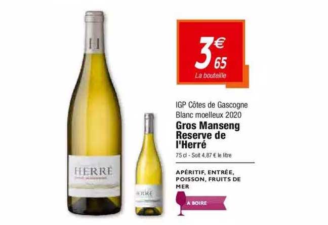 igp côtes de gascogne blanc moelleux 2020 gros manseng réserve de l'herré