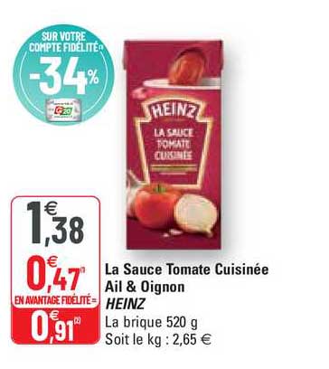 La Sauce Tomate Cuisinée Ail & Oignon Heinz