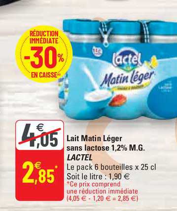 lait matin léger sans lactose 1,2% m.g. lactel