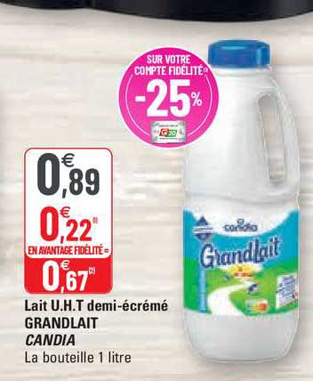 lait u.h.t. demi-écrémé grandlait candia