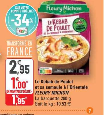 le kebab de poulet et sa semoule à l'orientale fleury michon