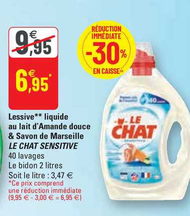 Lessive Liquide Au Lait D'amande Douce & Savon De Marseille Le Chat Sensitive