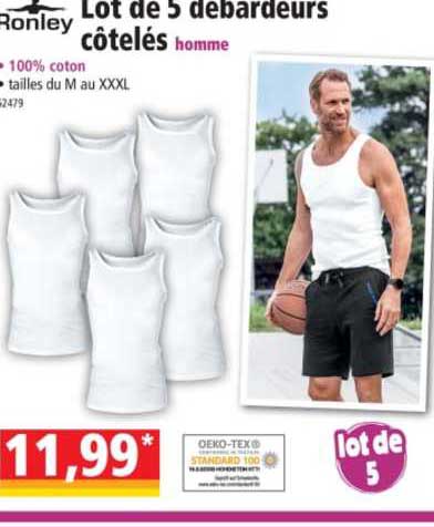 lot de 5 débardeurs côtelés homme ronley