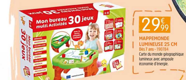 mappemonde lumineuse 25 cm