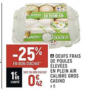 oeufs frais de poules élevées en plein air calibre gros casino