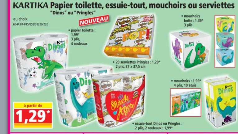 Papier Toilette, Essuie-tout, Mouchoirs Ou Serviettes "dino" Ou "pringles" Kartika