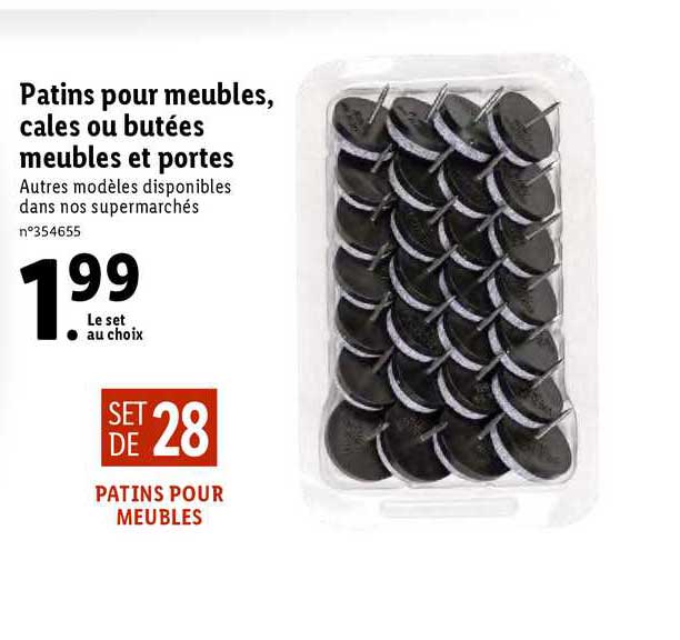 patins pour meubles, cales ou butées meubles et portes