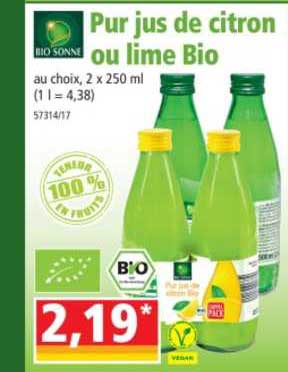 pur jus de citron ou lime bio bio sonne