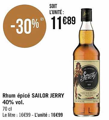 rhum épicé sailor jerry 40% vol.