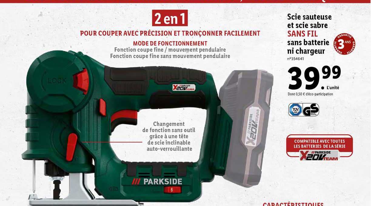 scie sauteuse et scie sabre sans fil sans batterie ni chargeur parkside