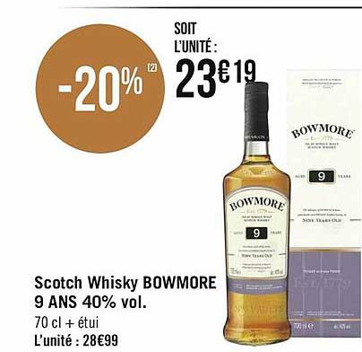 scotch whisky bowmore 9 ans 40% vol.