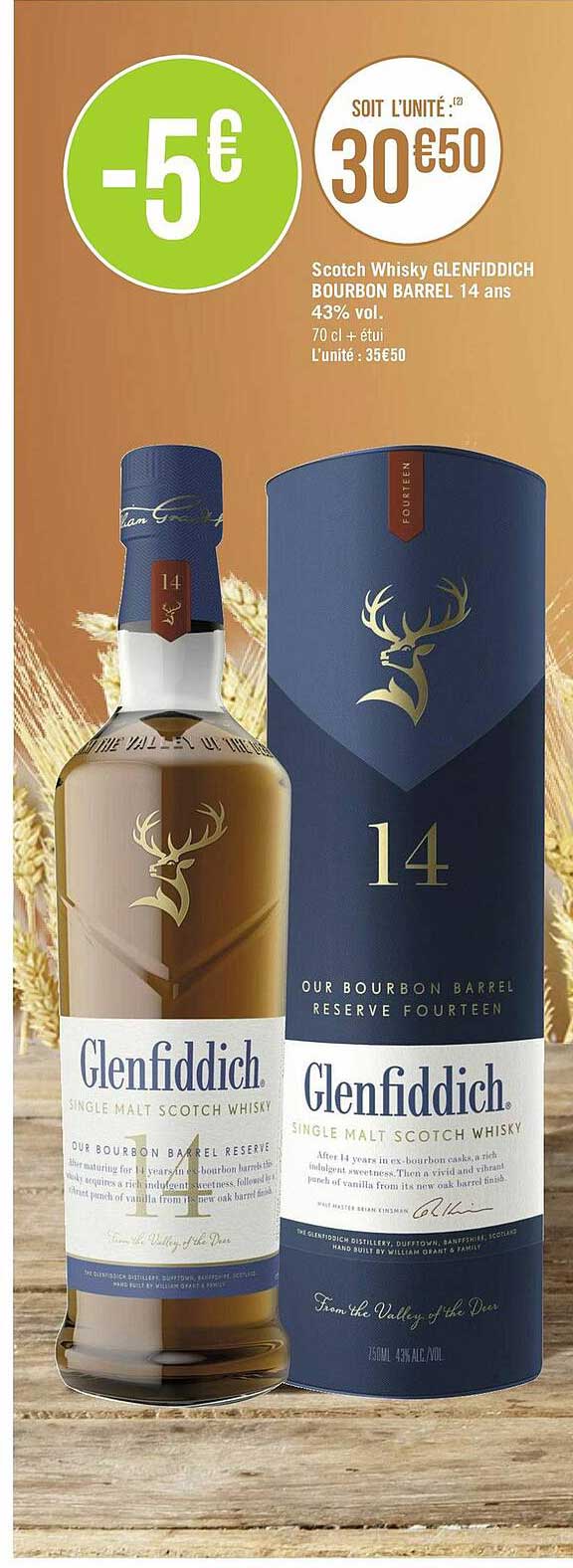 scotch whisky glenfiddich bourbon barrel 14 ans 43% vol.