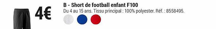 short de football enfant f100