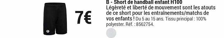short de handball enfant h100