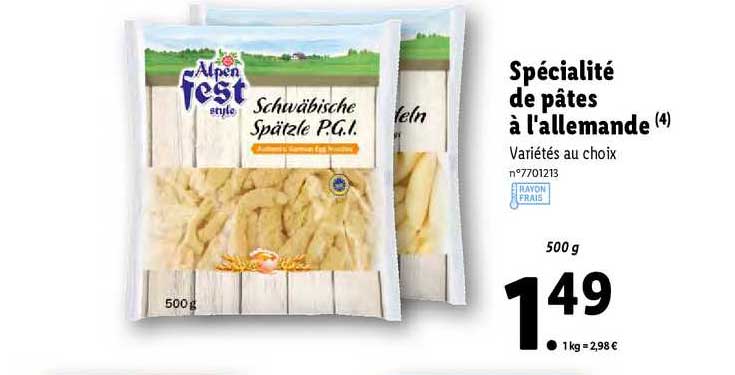 spécialité de pâtes à l'allemande alpen fest