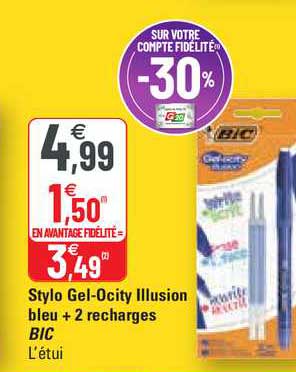 Stylo Gel-ocity Illusion Bleu + 2 Recharges Bic