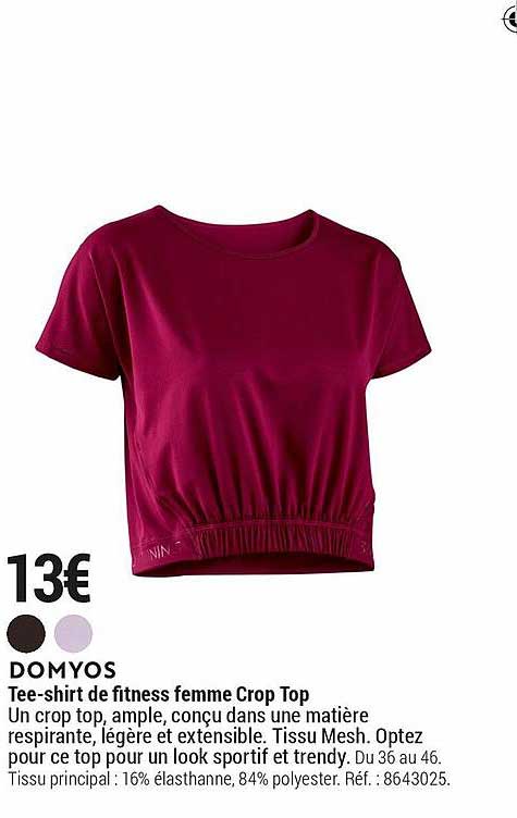 tee-shirt de fitness femme crop top doyos
