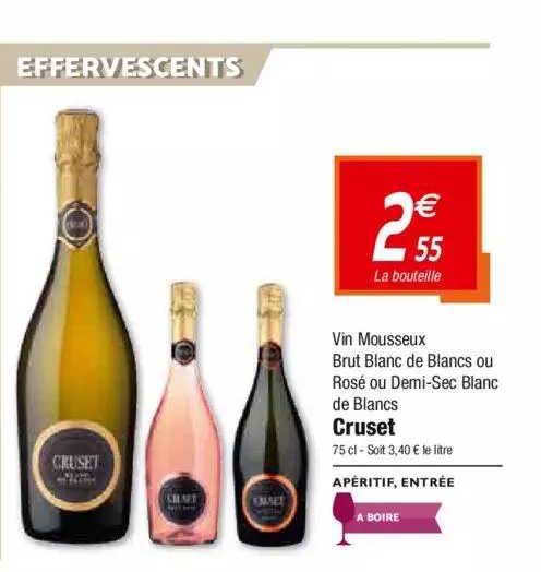 vin mousseux brut blanc de blancs ou rosé ou demi-sec blanc de blancs cruset