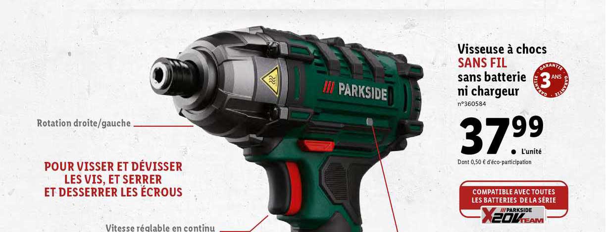 visseuse à chocs sans fil sans batterie ni chargeur parkside